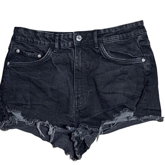 Zara Distressed Frayed Hem High Rise‎ Cut-off Denim Shorts Black Size 10 - Picture 3 of 6